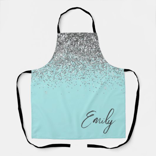Girly Aqua Blue Aquamarin Glitzer Monogram Schürze (Vorderseite)