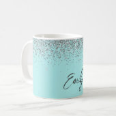 Girly Aqua Blue Aquamariner Glitzer Kaffeetasse (Vorderseite Links)