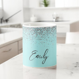 Girly Aqua Blue Aquamariner Glitzer Kaffeetasse