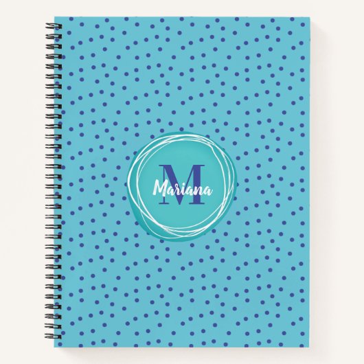 Girly Aqua Blue Dots Muster Monogram Notizblock (Vorderseite)