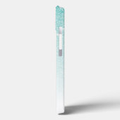 Girly Aqua Blue Glitzer Ombre Monogram Case-Mate iPhone Hülle (Rückseite / Links)
