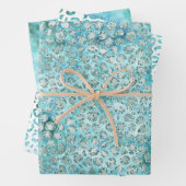 Girly Aqua Blue Glitzy Glam Glitzer Leopard Print Geschenkpapier Set (Beispiel)