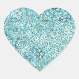 Girly Aqua Blue Glitzy Glam Glitzer Leopard Print Herz-Aufkleber
