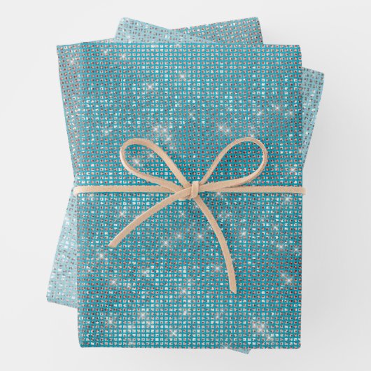 Girly Aqua Blue Glitzy Sparkle Geschenkpapier Set (Beispiel)