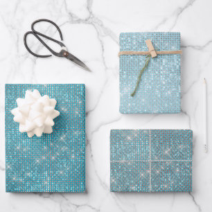 Girly Aqua Blue Glitzy Sparkle Geschenkpapier Set