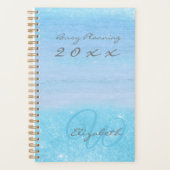 Girly Aqua Blue Ombre mit Monogram Planer (Vorderseite)