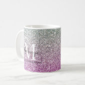 Girly Aqua Blue Pink Ombre Glitzer Monogram Name Kaffeetasse (Vorderseite Links)