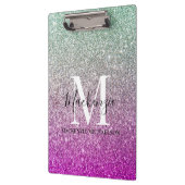 Girly Aqua Blue Pink Ombre Glitzer Monogram Name Klemmbrett (Links)