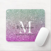Girly Aqua Blue Pink Ombre Glitzer Monogram Name Mousepad (Mit Mouse)