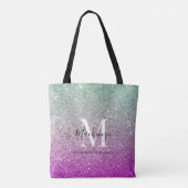 Girly Aqua Blue Pink Ombre Glitzer Monogram Name Tasche (Rückseite)