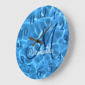 Girly Aqua Blue Schwimmbad Foto Monogram Große Wanduhr (Winkel)