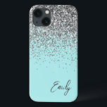 Girly Aqua Blue Silver Glitzer Monogram Case-Mate iPhone Hülle<br><div class="desc">Girly Aqua Blue - Silver Imitate Sparkle und Dripping Glitzer gebürstete Metal Monogram Name und Anfangssondo Phone. Das macht den perfekten 16 Geburtstag,  Hochzeit,  Brautparty,  Jubiläum,  Babydusche oder Junggeselinnen-Abschied Geschenk für jemanden,  der Lieben glamourösen Luxus und schicke Stile.</div>