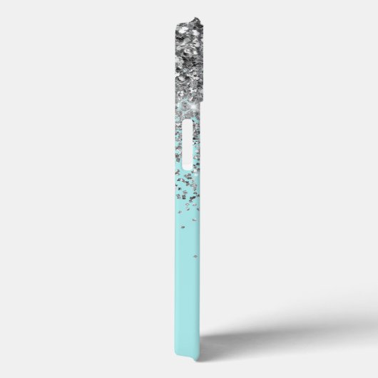 Girly Aqua Blue Silver Glitzer Monogram Case-Mate iPhone Hülle (Rückseite / Rechts)