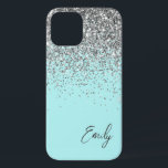 Girly Aqua Blue Silver Glitzer Monogram Case-Mate iPhone Hülle<br><div class="desc">Girly Aqua Blue - Silver Imitate Sparkle und Dripping Glitzer gebürstete Metal Monogram Name und Anfangssondo Phone. Das macht den perfekten 16 Geburtstag,  Hochzeit,  Brautparty,  Jubiläum,  Babydusche oder Junggeselinnen-Abschied Geschenk für jemanden,  der Lieben glamourösen Luxus und schicke Stile.</div>