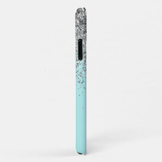 Girly Aqua Blue Silver Glitzer Monogram Case-Mate iPhone Hülle (Hinten/Rechts)