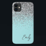 Girly Aqua Blue Silver Glitzer Monogram Case-Mate iPhone Hülle<br><div class="desc">Girly Aqua Blue Silver Imitate Sparkle und Dripping Glitzer gebürstete Metal Monogram Name und Anfangssondo Telefon. Das macht den perfekten 16 Geburtstag,  Hochzeit,  Brautparty,  Jubiläum,  Babydusche oder Junggeselinnen-Abschied Geschenk für jemanden,  der Lieben glamourösen Luxus und schicke Stile.</div>
