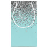 Girly Aqua Blue Silver Glitzer Monogram Kleine Geschenktüte (Rückseite)