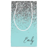 Girly Aqua Blue Silver Glitzer Monogram Kleine Geschenktüte (Vorderseite)
