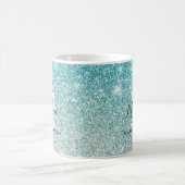 Girly Aqua Blue Silver Ombre Glitzer Monogram Name Kaffeetasse (Mittel)