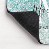 Girly Aqua Blue Silver Ombre Glitzer Monogram Name Mousepad (Ecke)