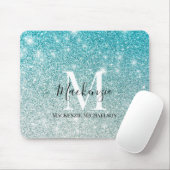 Girly Aqua Blue Silver Ombre Glitzer Monogram Name Mousepad (Mit Mouse)