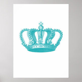Girly Aqua Blue Vintag Crown Poster