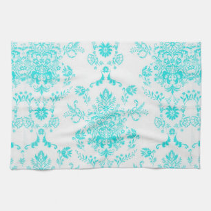 Girly Aqua Damask Geschirrtuch