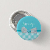 Girly Aqua Gingham Niedlich Pearls Rose Bow mit Na Button (Vorne & Hinten)