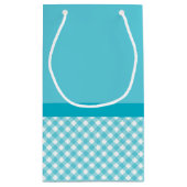 Girly Aqua Gingham Niedlich Pearls Rose Bow mit Na Kleine Geschenktüte (Rückseite)