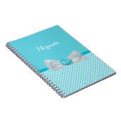 Girly Aqua Gingham Niedlich Pearls Rose Bow mit Na Notizblock (Rechte Seite)