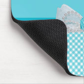 Girly Aqua-Gingham-niedlicher Perlen-Rosen-Bogen Mousepad (Ecke)