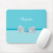 Girly Aqua-Gingham-niedlicher Perlen-Rosen-Bogen Mousepad (Mit Mouse)