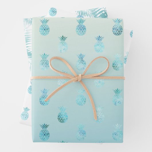 Girly Aqua Glam Tropical Ananas Ombre Geschenkpapier Set (Beispiel)