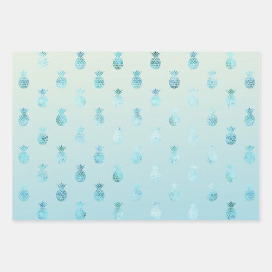 Girly Aqua Glam Tropical Ananas Ombre Geschenkpapier Set (Vorderseite)