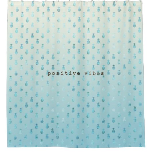 Girly Aqua Glam Tropical Pineapples Ombre Duschvorhang (Vorderseite)