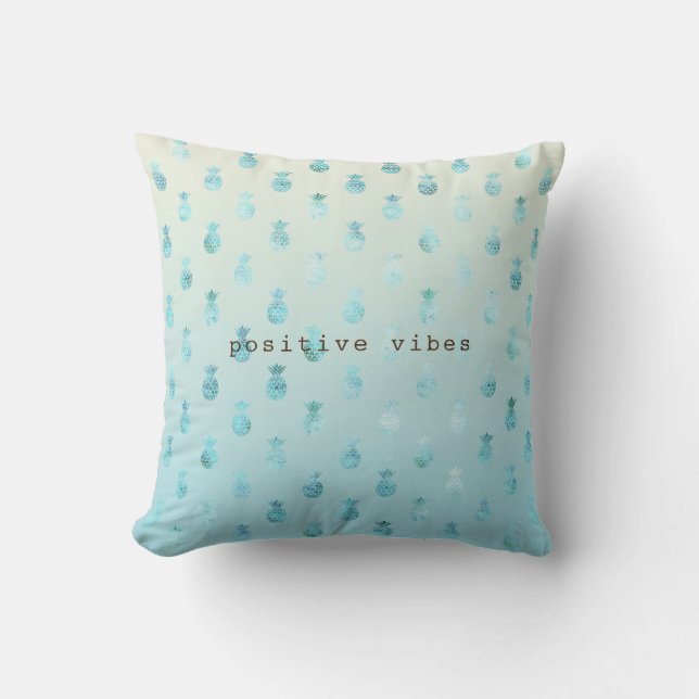 Girly Aqua Glam Tropical Pineapples Ombre Kissen (Vorderseite)