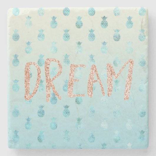 Girly Aqua Glam Tropische Ananas Pink Dream Steinuntersetzer (Vorderseite)