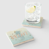 Girly Aqua Glam Tropischer Ananas Rosa Traum Steinuntersetzer (Seitenansicht)