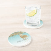 Girly Aqua Gold Confetti Glitzer Unicorn Getränkeuntersetzer (Seite)