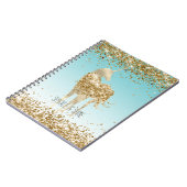 Girly Aqua Gold Confetti Glitzer Unicorn Notizblock (Linke Seite)