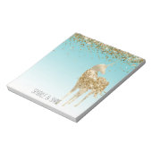 Girly Aqua Gold Confetti Glitzer Unicorn Notizblock (Rotiert)