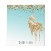 Girly Aqua Gold Confetti Glitzer Unicorn Notizblock (Vorderseite)