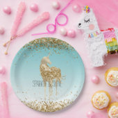 Girly Aqua Gold Confetti Glitzer Unicorn Pappteller (Party)