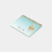 Girly Aqua Gold Confetti Glitzer Unicorn Post-it Klebezettel (angewinkelt)