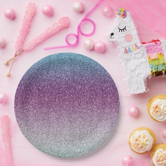Girly Aqua Lila Minze Pink Glitzer ombre Pappteller (Party)