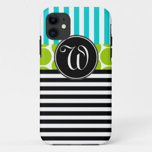 GIRLY AQUA-LIMONES GRÜNES SCHWARZES STRIPES iPHONE 11 Hülle