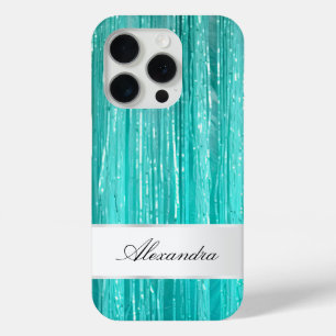 Girly Aqua Mint Glam Glitzy Tinsel Streifen Case-Mate iPhone Hülle
