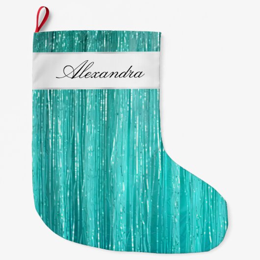 Girly Aqua Mint Glam Glitzy Tinsel Streifen Großer Weihnachtsstrumpf (Vorderseite)