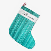 Girly Aqua Mint Glam Glitzy Tinsel Streifen Großer Weihnachtsstrumpf (Vorderansicht (hängend))