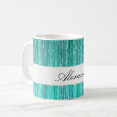 Girly Aqua Mint Glam Glitzy Tinsel Streifen Kaffeetasse (Vorderseite Links)